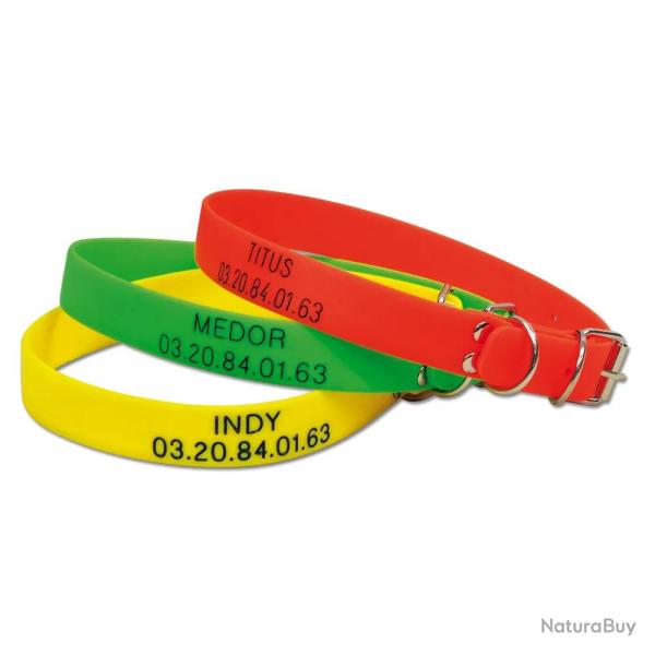 Collier  graver dans la masse PVC 60 X 2,5cm 3 couleurs ajustable Orange fluo