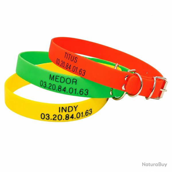Collier � graver dans la masse PVC 60 X 2,5cm 3 couleurs ajustable Orange fluo