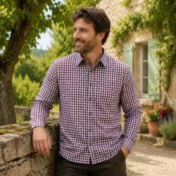Chemise Gandja &agrave; carreaux vichy coton orange bleu M &agrave; 3XL
