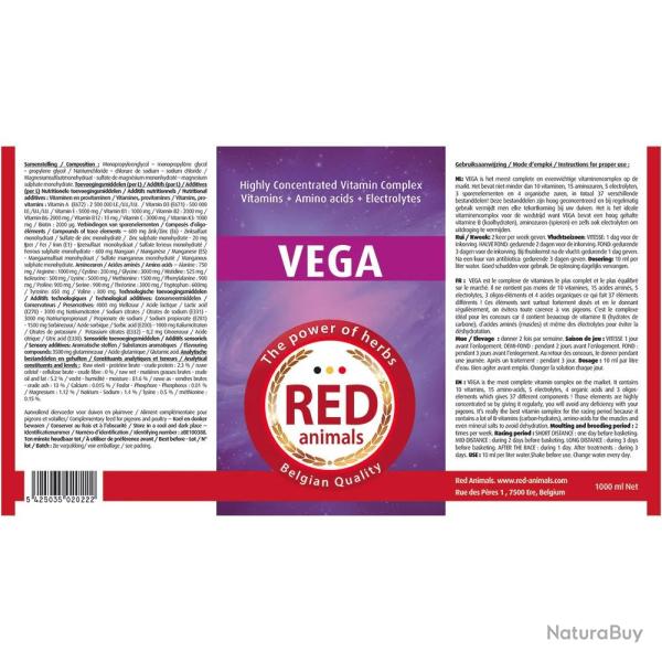 Vega vitamines volailles, pigeons et lapins 0,25 - 0,5 et 1 L 500 ml