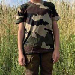 T shirt enfant double piquage 100 coton camo CE 4 &agrave; 14 ans