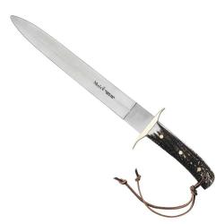 Dague Bowie manche plaquette cerf double tranchant acier inox 26cm
