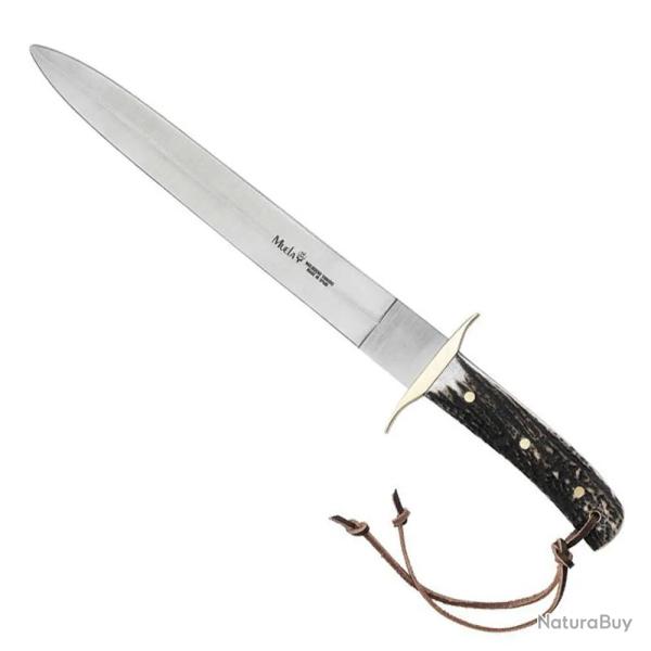 Dague Bowie manche plaquette cerf double tranchant acier inox 26cm