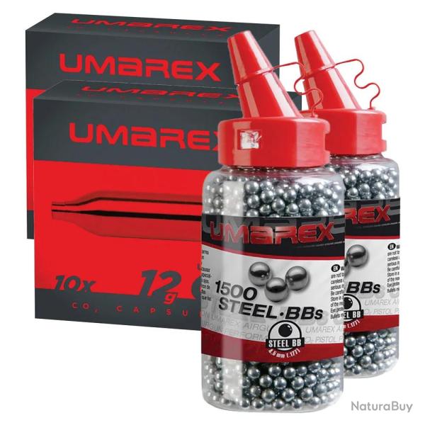 Kit 2 biberons 1500 billes CO BBs 4,5mm + 2x10 cartouches