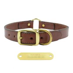 Collier &agrave; graver sur plaque laiton cuir noisette 4 tailles Taille 3