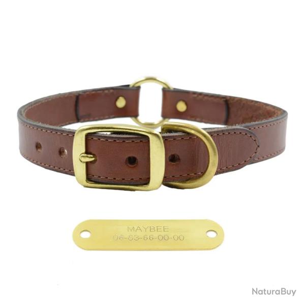 Collier � graver sur plaque laiton cuir noisette 4 tailles Taille 4