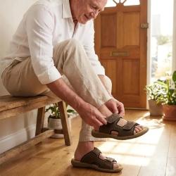 Sandales Dixit confort &agrave; scratch cuir lycra marron &agrave; 46