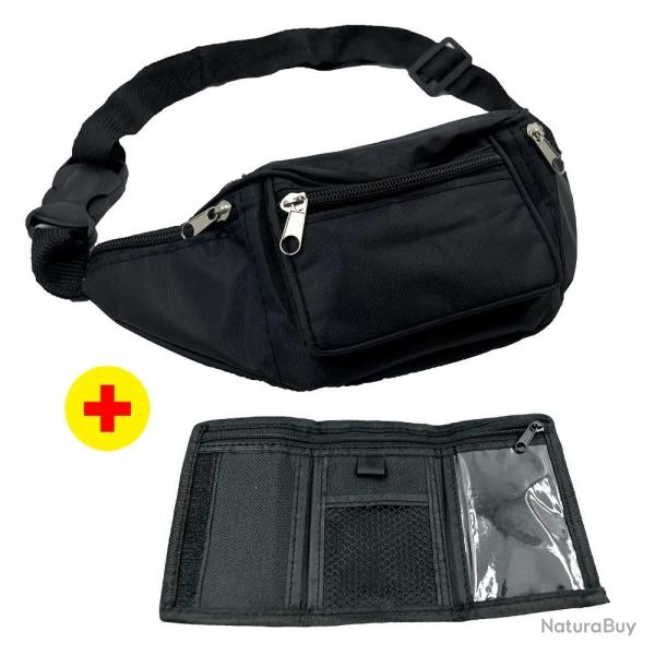 Ensemble portefeuille sac banane polyester noir 290x100x60mm