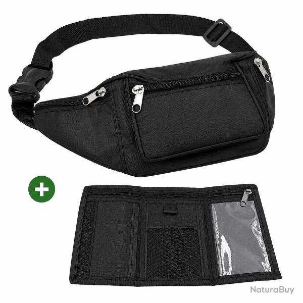 Ensemble portefeuille sac banane polyester noir 290x100x60mm