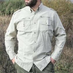 Chemise Authentic multipoches boutons coton beige S &agrave; 3XL