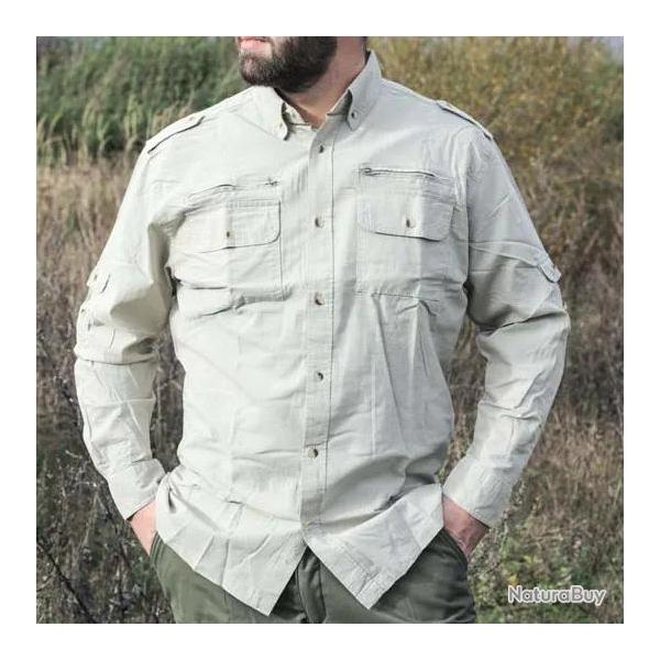 Chemise Authentic multipoches boutons coton beige S  3XL