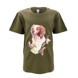 T shirt enfant sc&egrave;ne de chasse 100 coton kaki 6 &agrave; 12 ans
