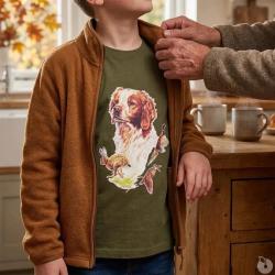 T shirt enfant sc&egrave;ne de chasse 100 coton kaki 6 &agrave; 12 ans