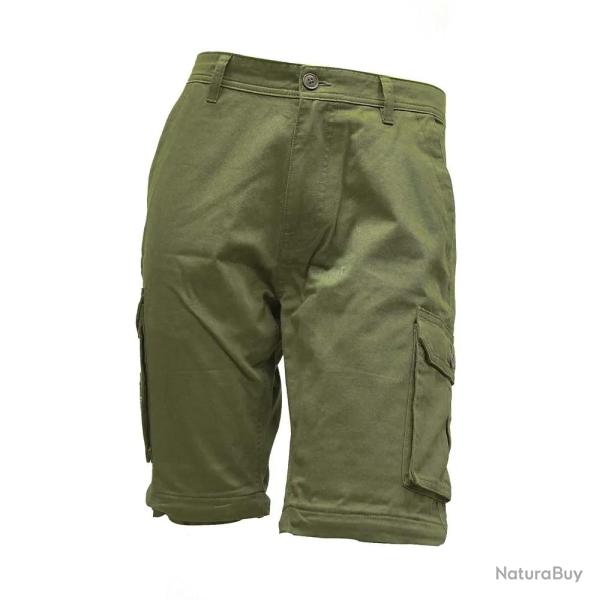 Pantalon treillis homme 3 en 1 pantacourt et bermuda kaki