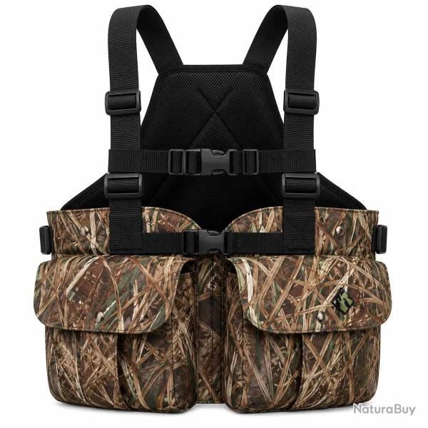 Gilet harnais de chasse adaptable multi poches camo roseaux