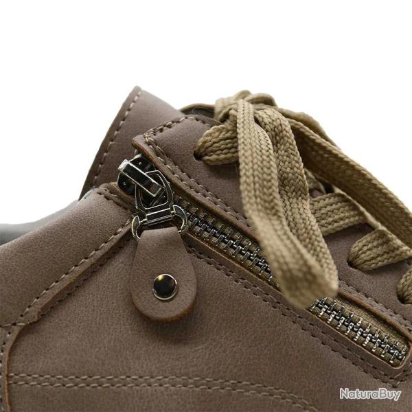 Baskets femme lacet fermeture �clair PU aspect cuir taupe 36 � 41 37