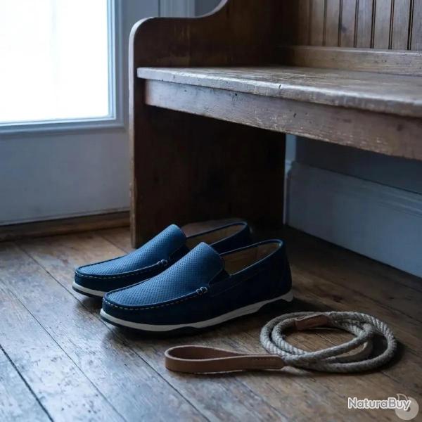 Chaussures bateau facile � enfiler synth�tique bleu marine 42