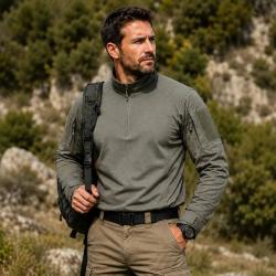 Chemise Ubas Fighter col montant zip coton polyester kaki M &agrave; 3XL