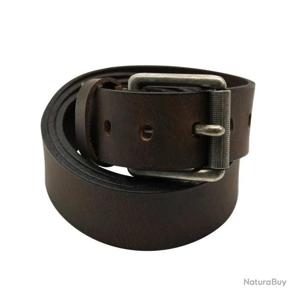 Ceinturon cuir Buffle Boucle Rouleau Marron 120 cm