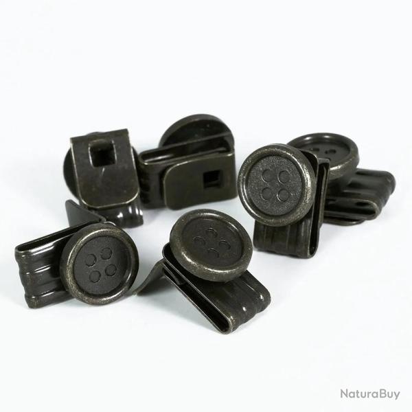 Lot 6 boutons clips bretelles � pattes m�tal noir