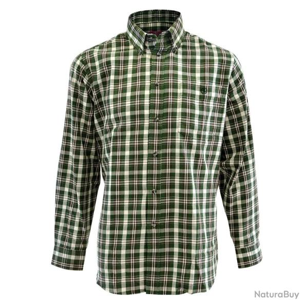 Chemise chasse � carreaux boutons coton tiss� fond vert S � 4XL L