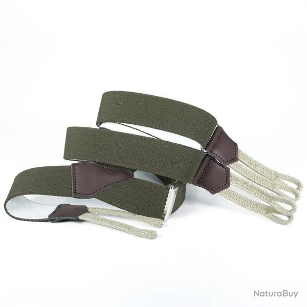 Bretelles kaki � pattes tress�es, r�glables jusqu'� 120 cm