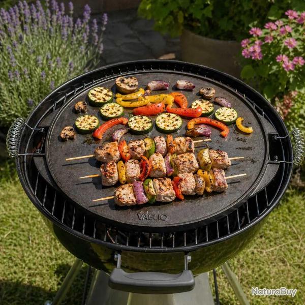 Plancha ronde barbecue r�versible fonte �maill�e �43cm 6-8 pers