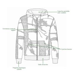 Sweat Capuche Zipp&eacute; Treeland Fluo Camo Polaire 100 Polyester