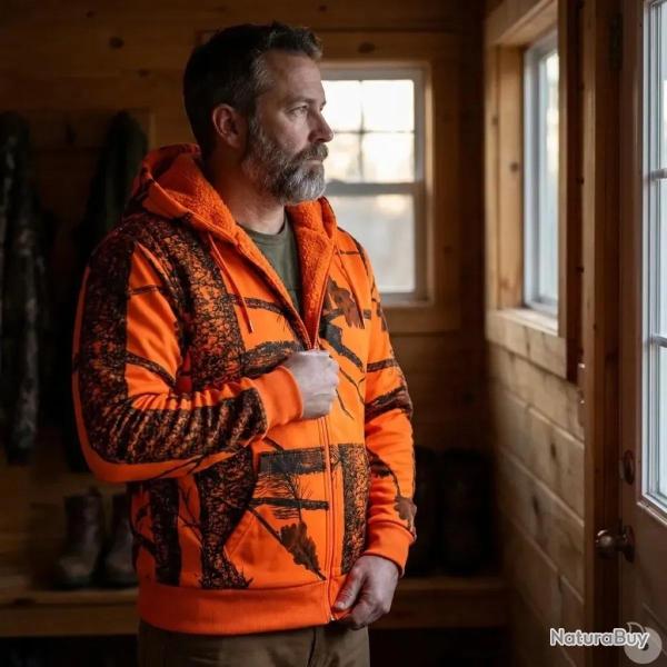 Sweat Capuche Zipp� Treeland Fluo Camo Polaire 100 Polyester