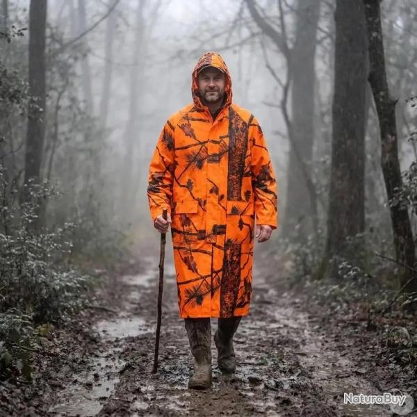 Manteau long de pluie Treeland camouflage orange �tanche et coupe vent