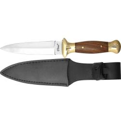 Couteau Boot 9" lame inox 11cm manche bois &eacute;tui cuir L23cm