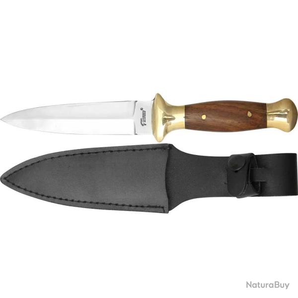 Couteau Boot 9" lame inox 11cm manche bois �tui cuir L23cm