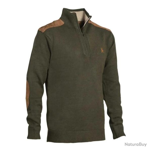 Pull Fox Zipp� Kaki Acrylique Laine Empi�cements Su�dine