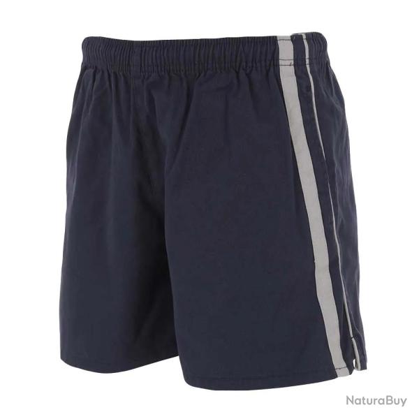 Short Flottant marine gris 100 coton 3 poches taille �lastique