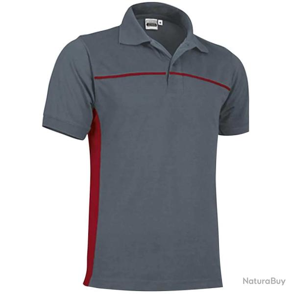 Polo Thunder gris rouge 50 polyester coton 2 boutons col