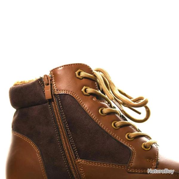 Bottines � lacets marron PU microfibre doublure polaire 43