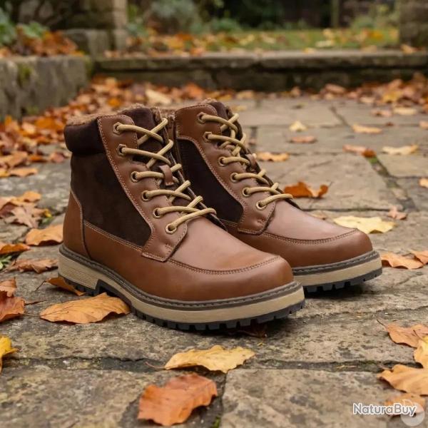 Bottines � lacets marron PU microfibre doublure polaire 42