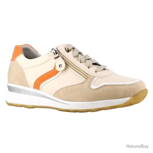 Baskets zip beige/orange PU doublure microfibre du 37 au 41 38