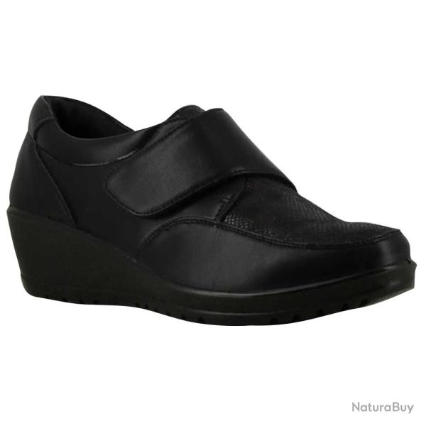 Chaussures scratch noir talon compens� PU - Fermeture pratique 40