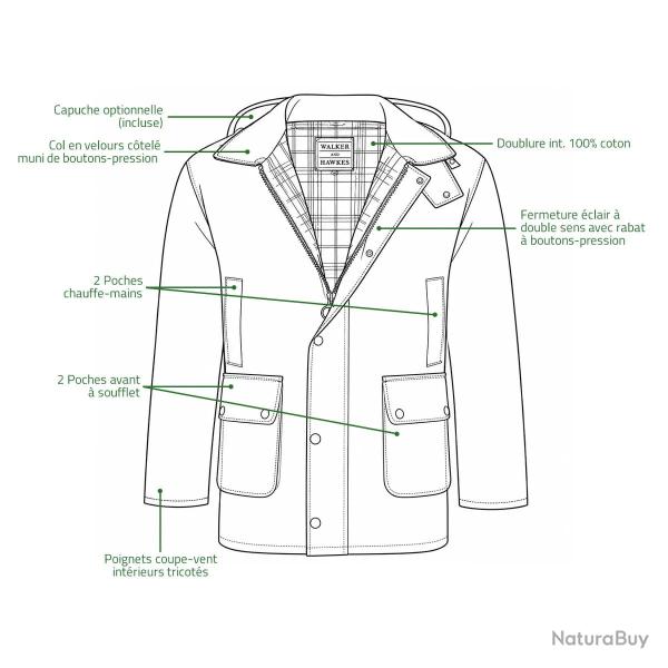 Veste Walker and Hawkes Poacher Vert Coton Cir� style anglais