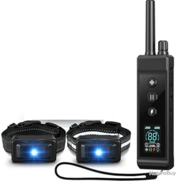 Collier dressage 2 chiens 8 tons 16 vibrations IP67 rechargeable