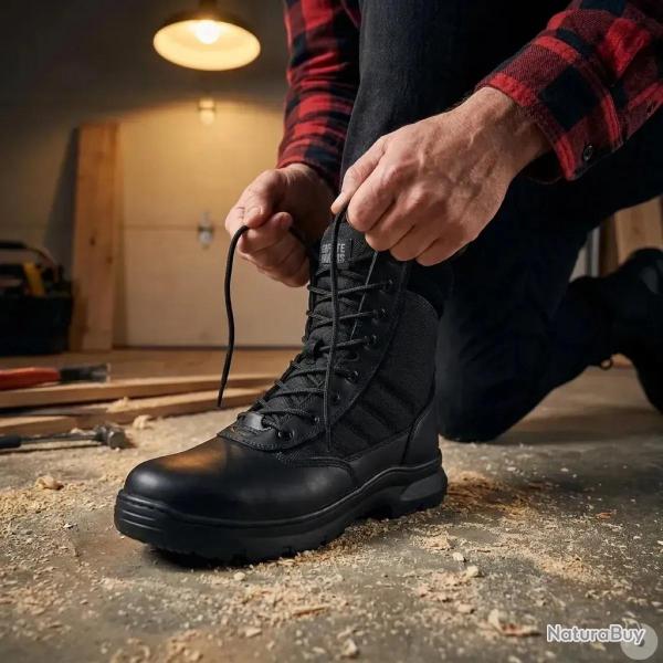 Chaussures Tactic travail mi hautes noir antid�rapantes cuir