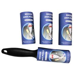 Brosse adh&eacute;sive + 3 recharges anti-peluches nettoyage textile