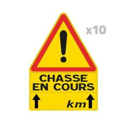 Lot de 10 Triangles signalisation "chasse en cours" 70 X 100 cm