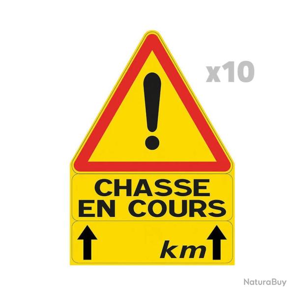 Lot de 10 Triangles signalisation "chasse en cours" 70 X 100 cm