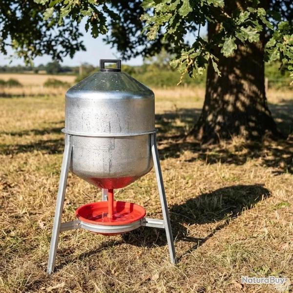 Abreuvoir poules et volailles m�tal galvanis� 30 L sur pieds