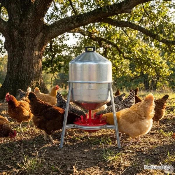 Abreuvoir poules et volailles m�tal galvanis� 30 L sur pieds
