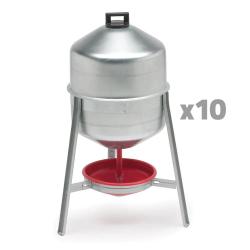 Lot de 10 Abreuvoirs poules et volailles métal galvanisé 30 L sur pieds
