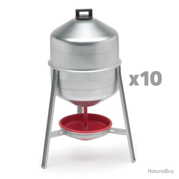 Lot de 10 Abreuvoirs poules et volailles mtal galvanis 30 L sur pieds