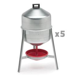 Lot de 5 Abreuvoirs poules et volailles métal galvanisé 30 L sur pieds